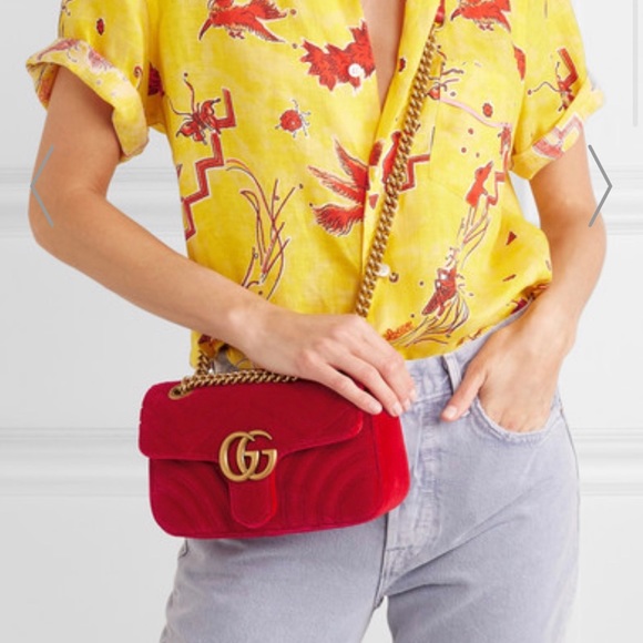 Gucci Red Velvent Mini Marmont - Picture 2 of 8